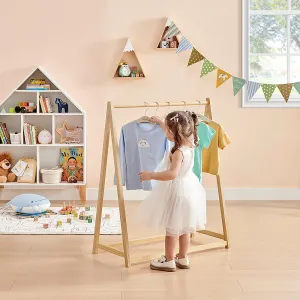 100% Eco Natural Pine Wooden Montessori Clothes Rail | Dress Up Rail | Natural | 96cm high