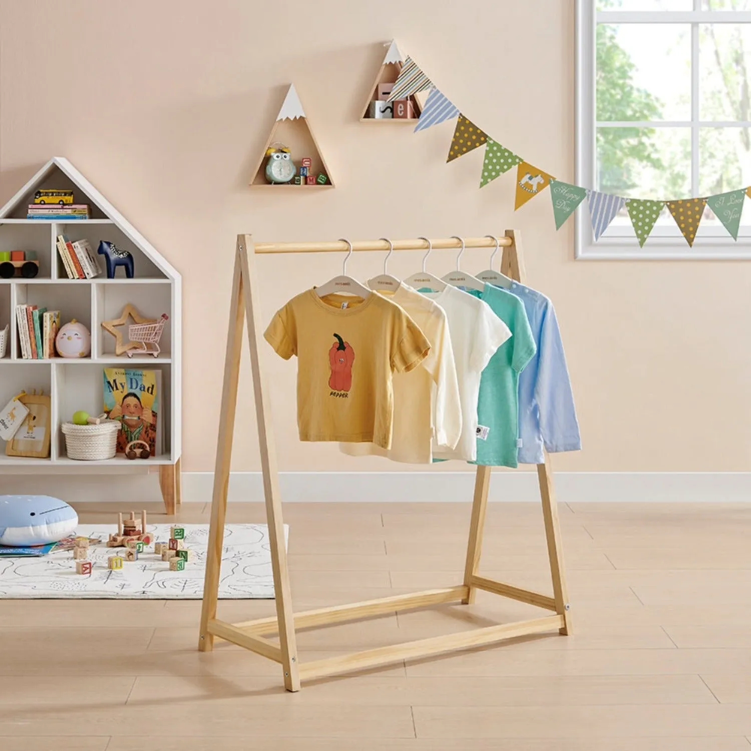 100% Eco Natural Pine Wooden Montessori Clothes Rail | Dress Up Rail | Natural | 96cm high