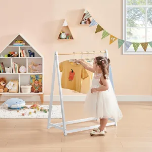 100% Eco Natural Pine Wooden Montessori Clothes Rail | Dress Up Rail | Natural/White | 96cm high