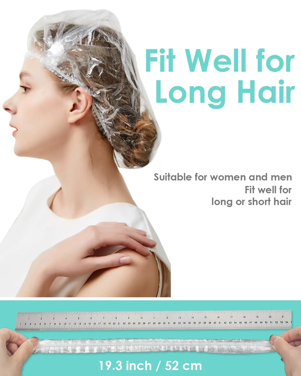 100PCS Disposable Shower Caps, Plastic Clear Hair Cap Large Thick Waterproof Bath Caps for Women, Hotel Travel Essentials Accessories Deep Conditioning Hair Care Cleaning Supplies(20.5")