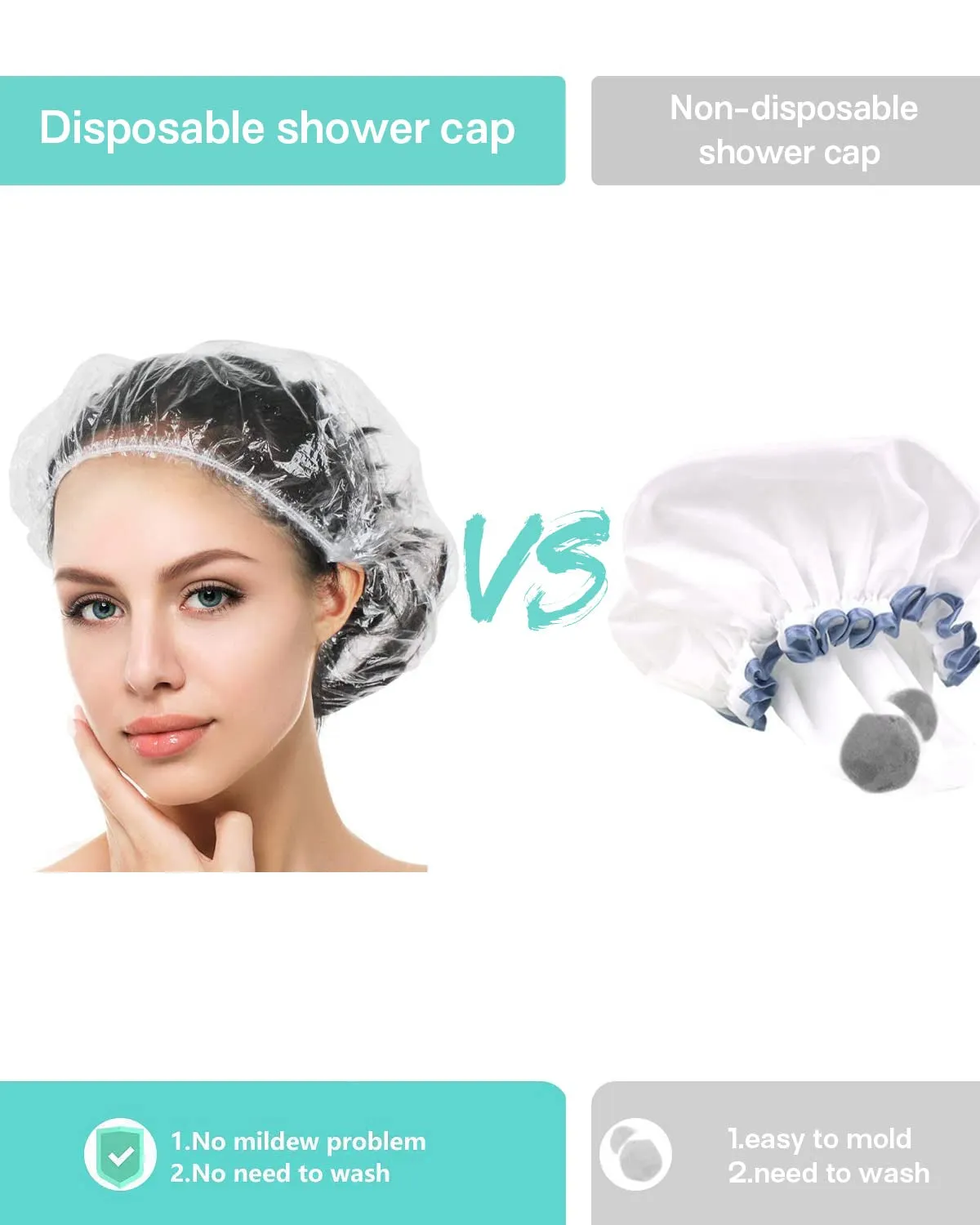 100PCS Disposable Shower Caps, Plastic Clear Hair Cap Large Thick Waterproof Bath Caps for Women, Hotel Travel Essentials Accessories Deep Conditioning Hair Care Cleaning Supplies(20.5")