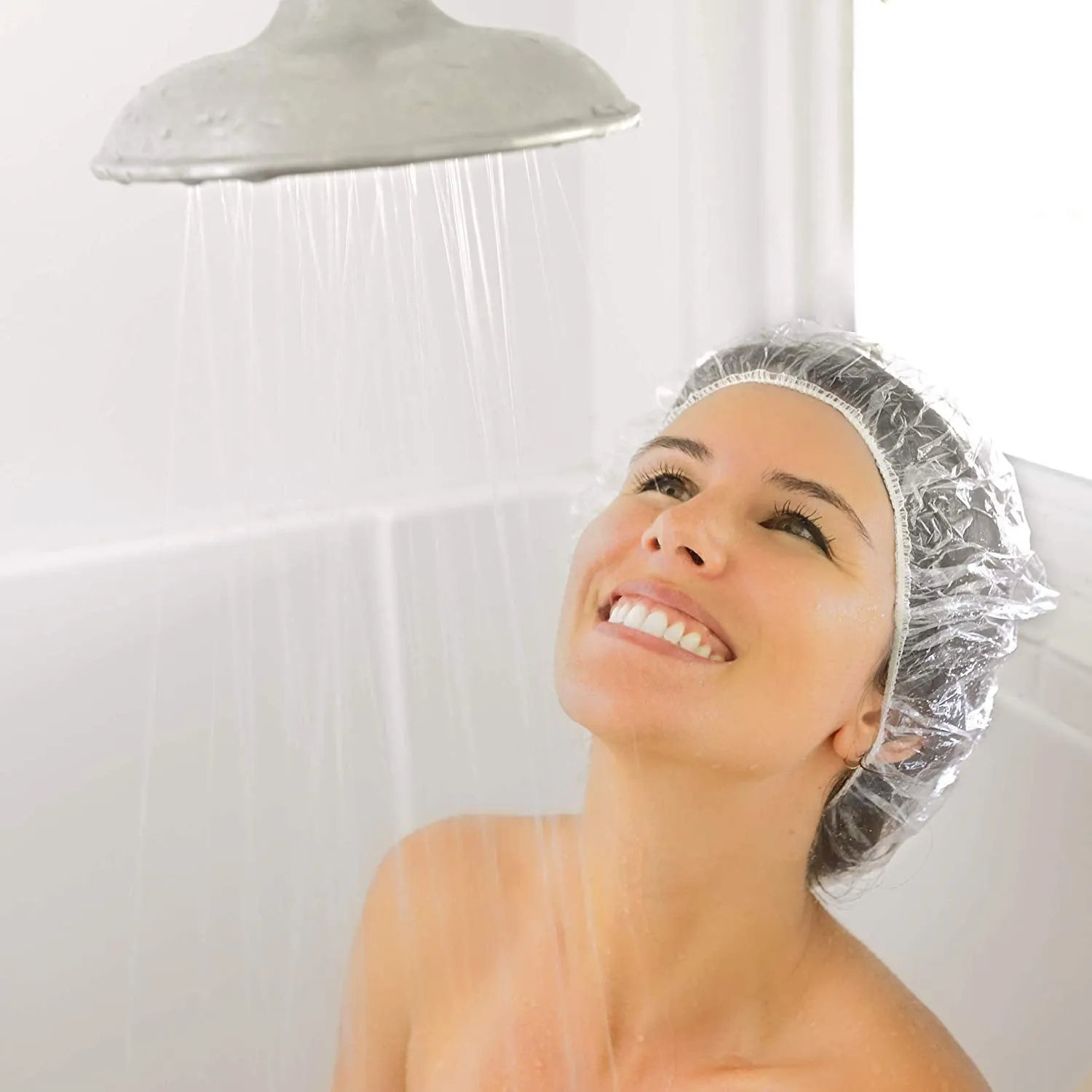100PCS Disposable Shower Caps, Plastic Clear Hair Cap Large Thick Waterproof Bath Caps for Women, Hotel Travel Essentials Accessories Deep Conditioning Hair Care Cleaning Supplies(20.5")