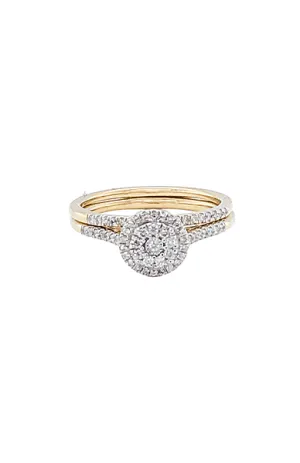 10K Yellow Gold 0.25TDW Diamond Double Round Halo Wedding Set