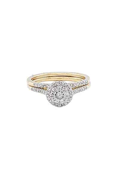 10K Yellow Gold 0.25TDW Diamond Double Round Halo Wedding Set