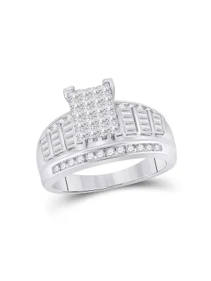 10kt White Gold Princess Diamond Cluster Bridal Wedding Engagement Ring 1 Cttw - Size 6