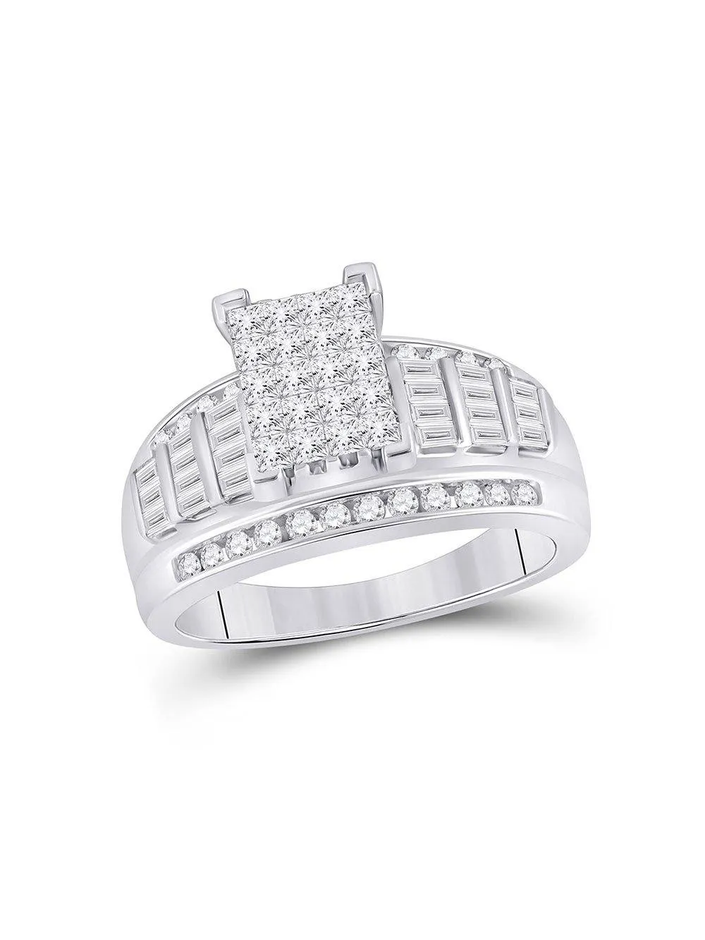 10kt White Gold Princess Diamond Cluster Bridal Wedding Engagement Ring 1 Cttw - Size 6