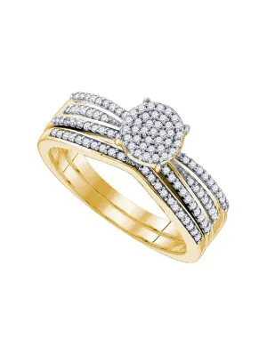 10kt Yellow Gold Round Diamond Bridal Wedding Ring Band Set 1/3 Cttw