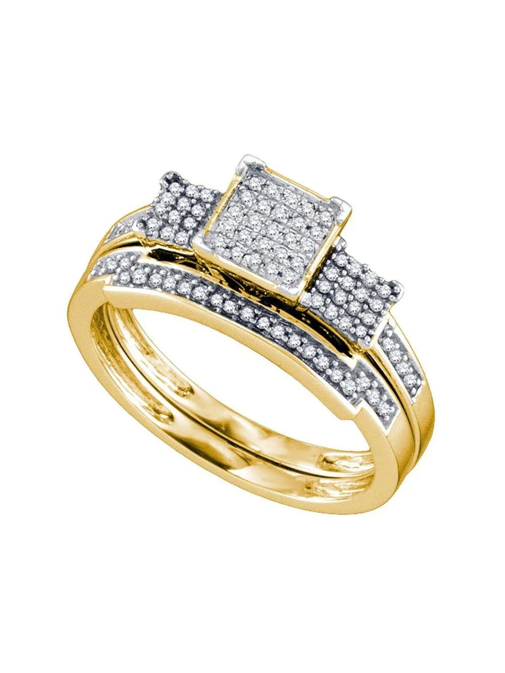 10kt Yellow Gold Round Diamond Bridal Wedding Ring Band Set 1/4 Cttw
