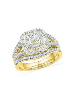 10kt Yellow Gold Round Diamond Bridal Wedding Ring Band Set 5/8 Cttw