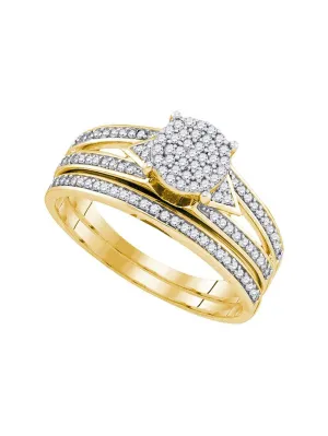 10kt Yellow Gold Round Diamond Cluster Bridal Wedding Ring Band Set 1/3 Cttw