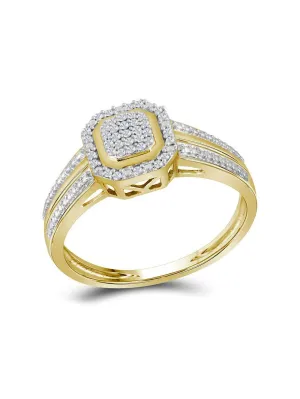 10kt Yellow Gold Round Diamond Square Cluster Bridal Wedding Engagement Ring 1/10 Cttw