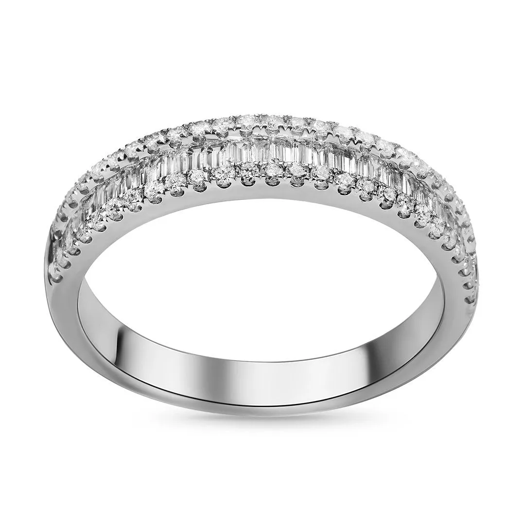 18K White Solid Gold Womens Baguette Diamond Wedding Band 0.59 Ctw