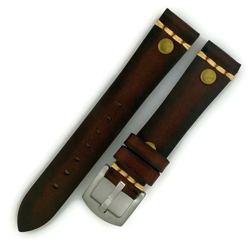 18MM Wax Dark Brown Leather Watch Band