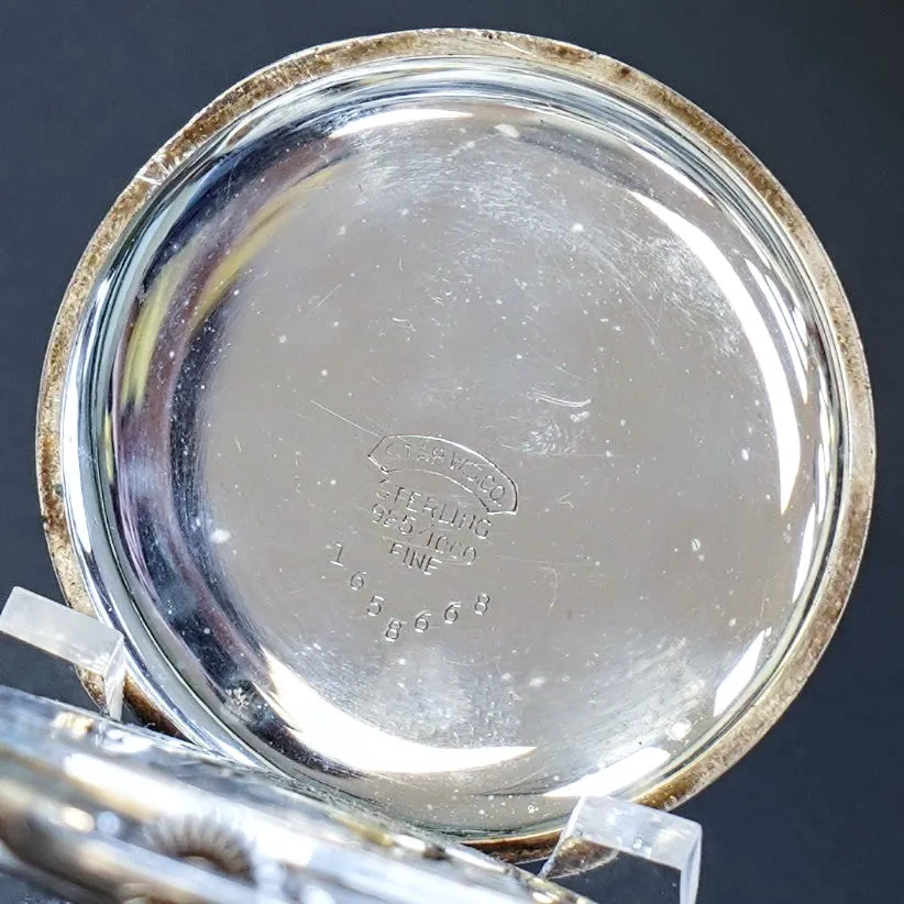 1928 ELGIN Dress Pocket Watch 12s Openface Grade 315 15 Jewels 925 Sterling Silver Case Decorated Dial