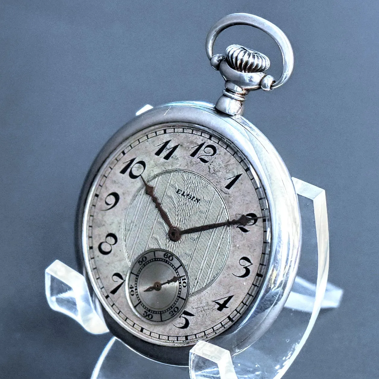 1928 ELGIN Dress Pocket Watch 12s Openface Grade 315 15 Jewels 925 Sterling Silver Case Decorated Dial