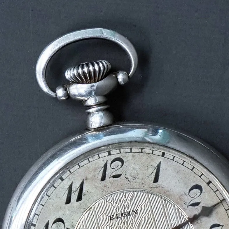 1928 ELGIN Dress Pocket Watch 12s Openface Grade 315 15 Jewels 925 Sterling Silver Case Decorated Dial