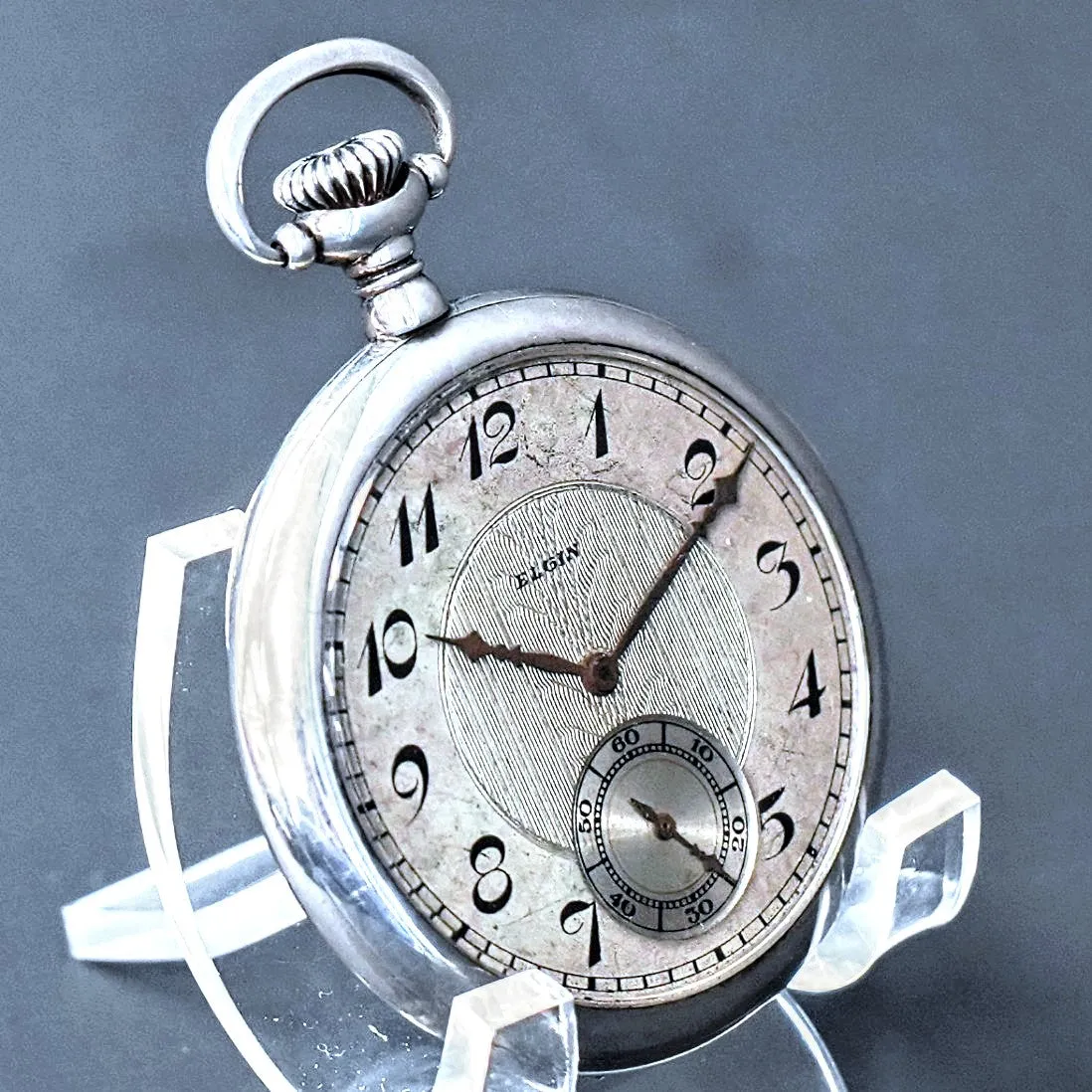 1928 ELGIN Dress Pocket Watch 12s Openface Grade 315 15 Jewels 925 Sterling Silver Case Decorated Dial