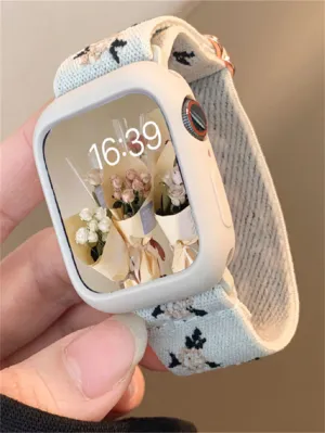 1pc Flower Print Silicone Watchband - Beige