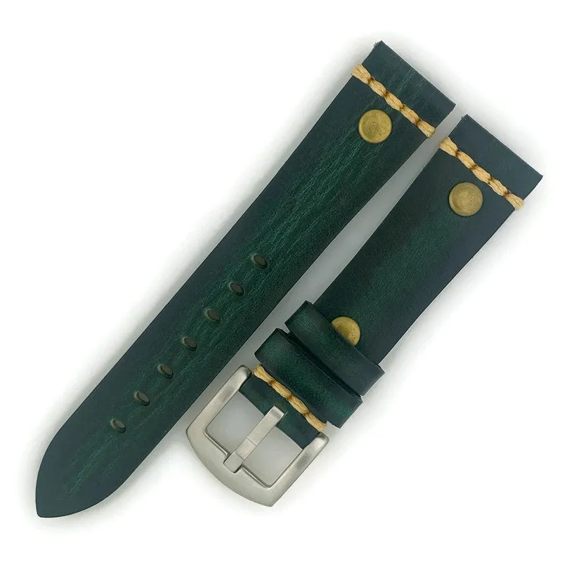 20MM Wax GreenLeather Watch Band