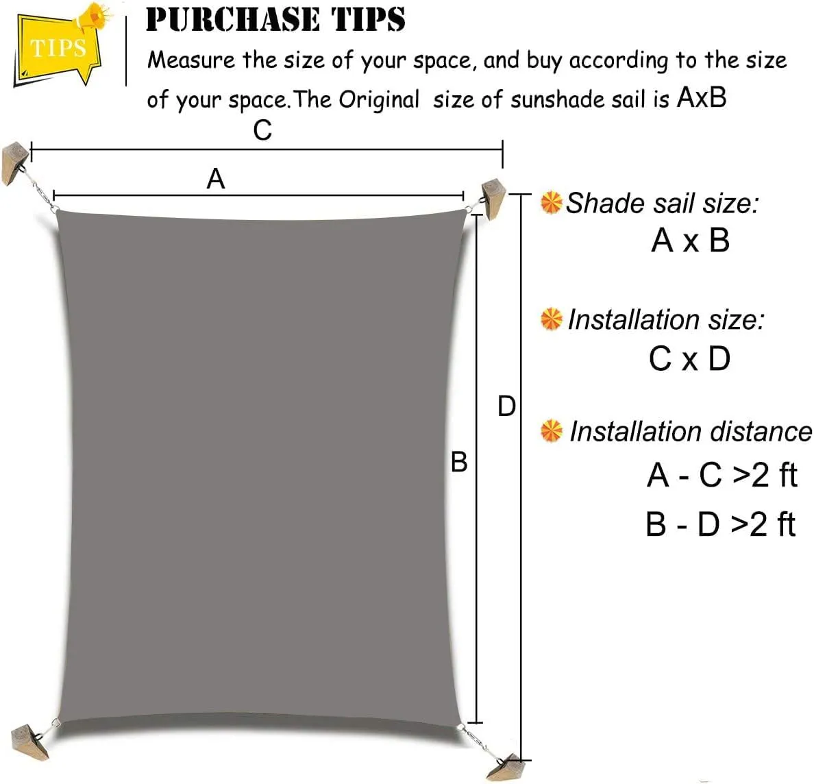 20'x20' Rectangle Patio Sun Shade Sail（Grey Color）