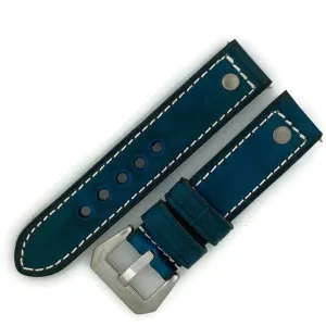 22MM Wax Vintage Blue Leather Watch Band