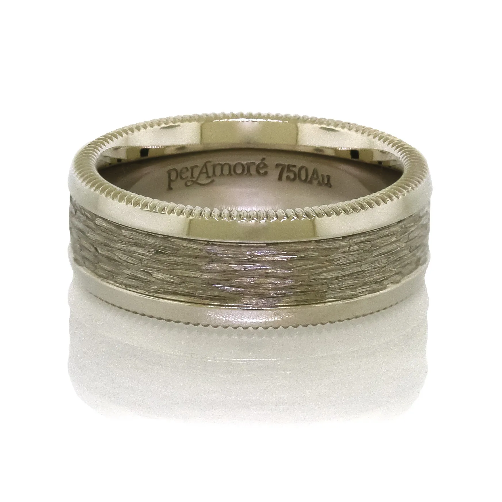 8 mm. Tree-bark Finished Men's Wedding Band