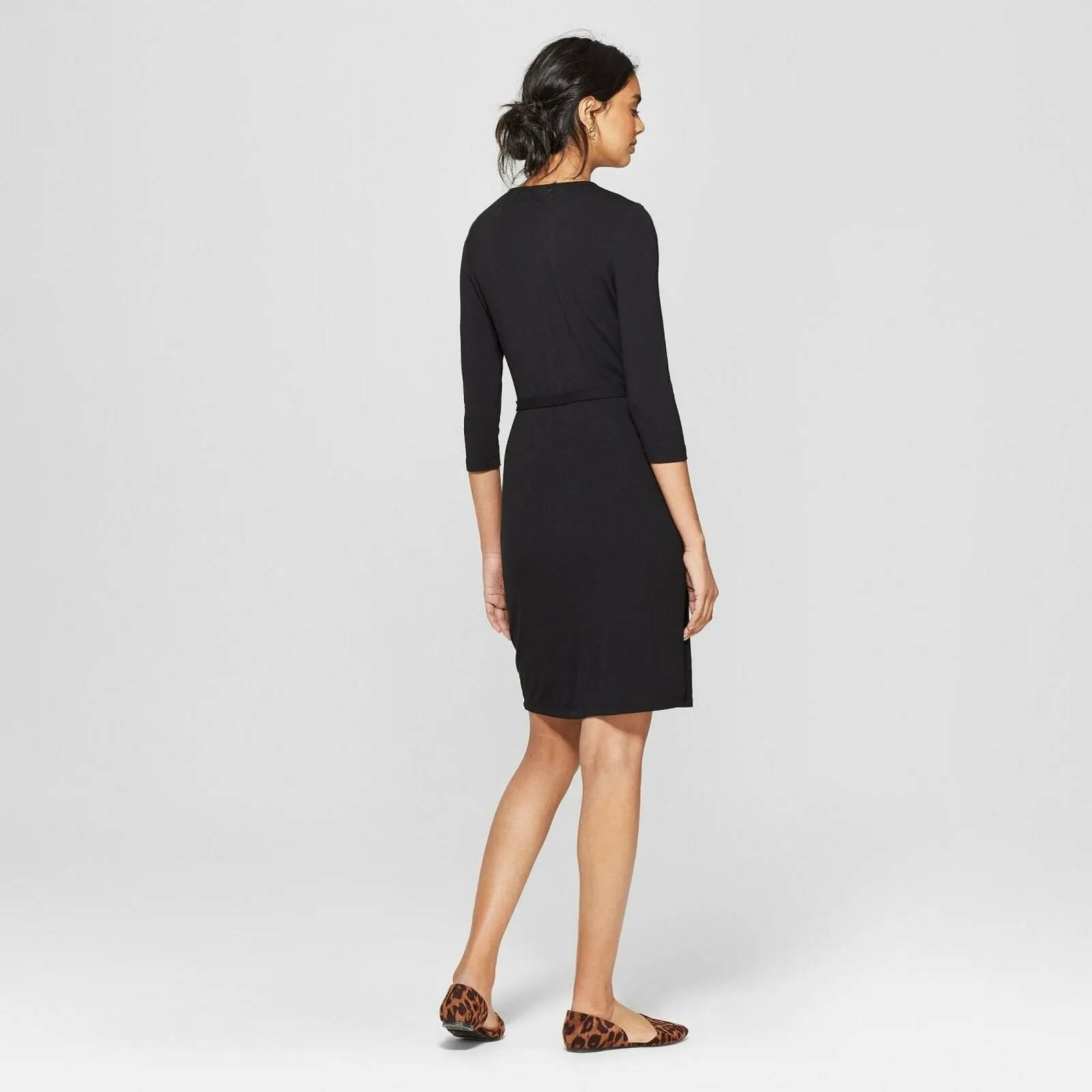 A New Day Women's Slim Fit 3/4 Sleeve V-Neck Knit Wrap Dress