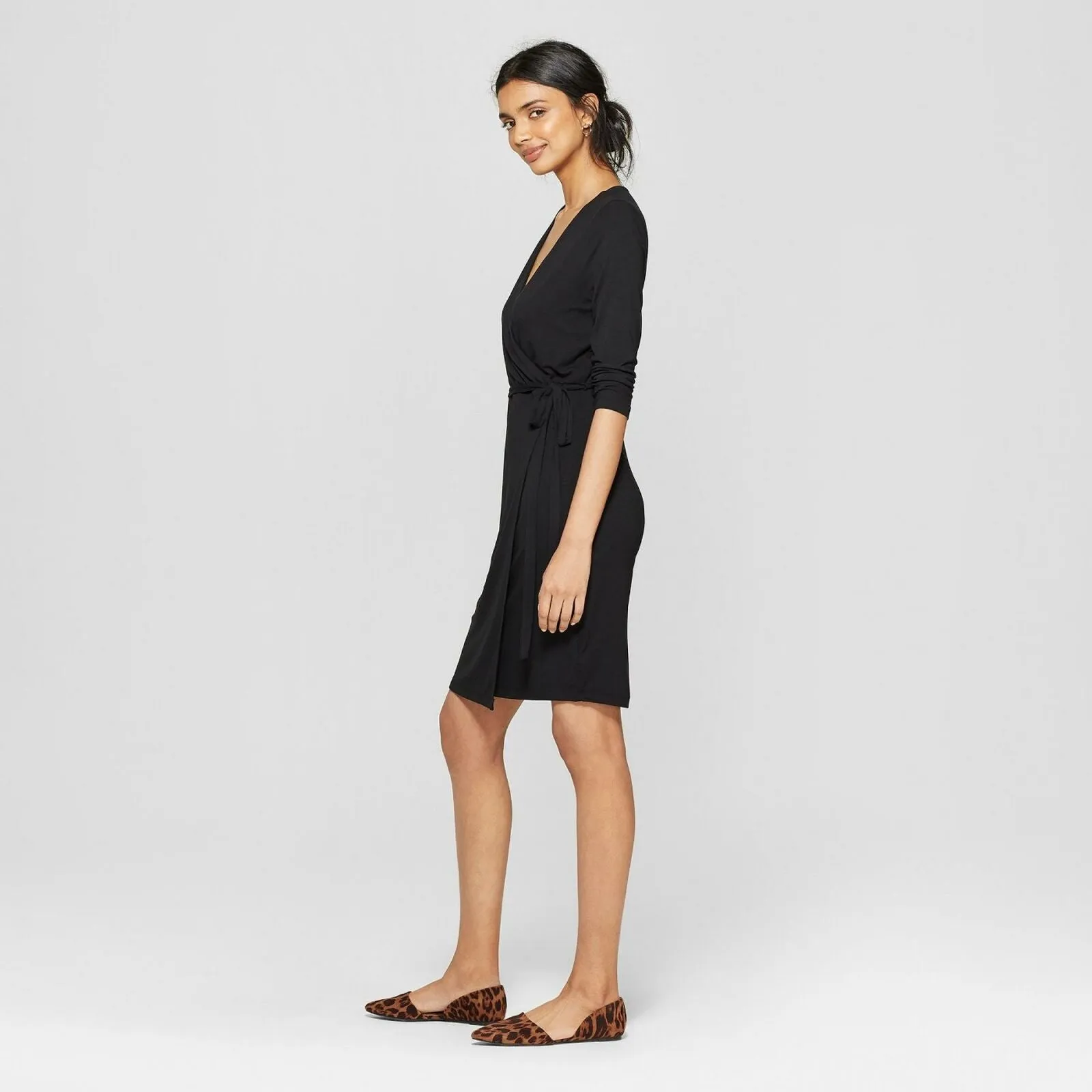 A New Day Women's Slim Fit 3/4 Sleeve V-Neck Knit Wrap Dress