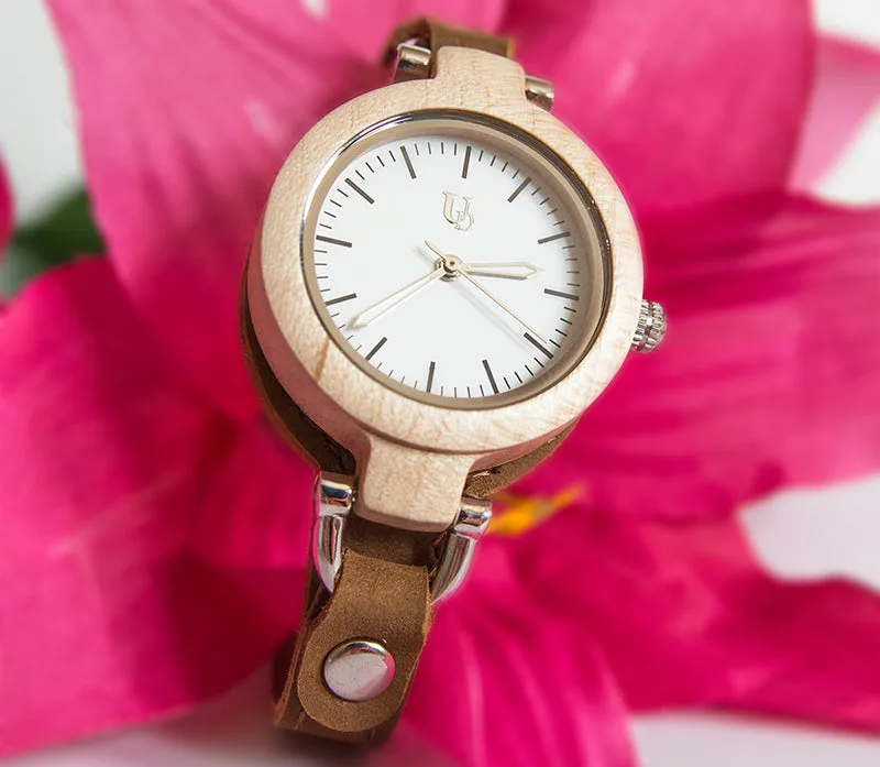 A Touch of Nature: Premium Leather Strap Women's Wooden Watches