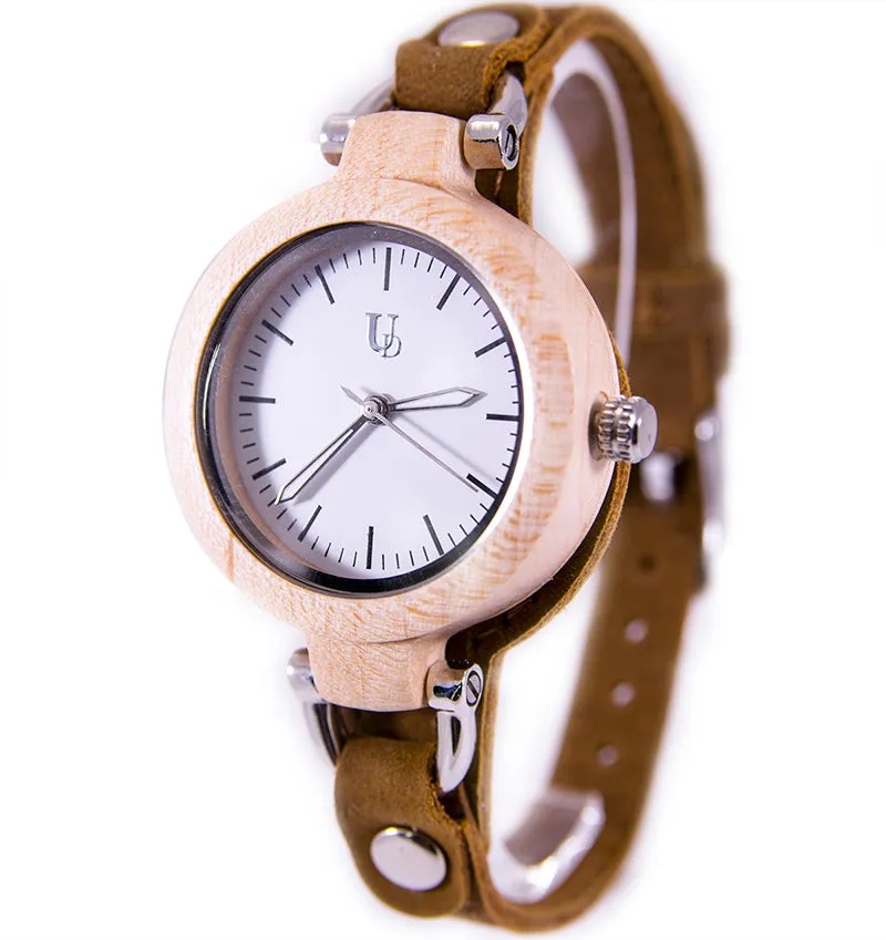 A Touch of Nature: Premium Leather Strap Women's Wooden Watches