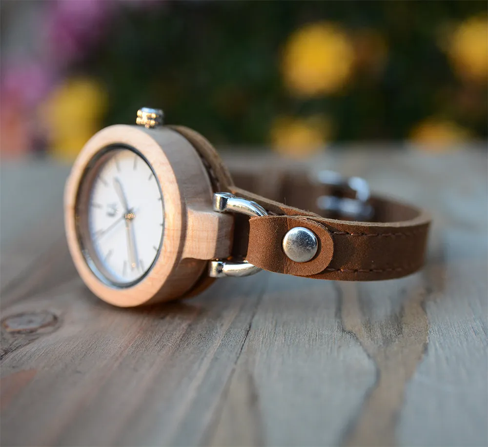 A Touch of Nature: Premium Leather Strap Women's Wooden Watches