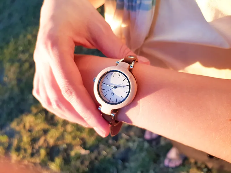 A Touch of Nature: Premium Leather Strap Women's Wooden Watches