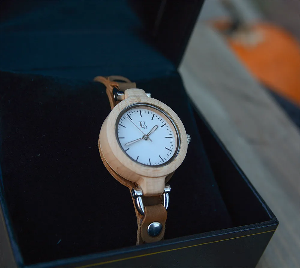 A Touch of Nature: Premium Leather Strap Women's Wooden Watches