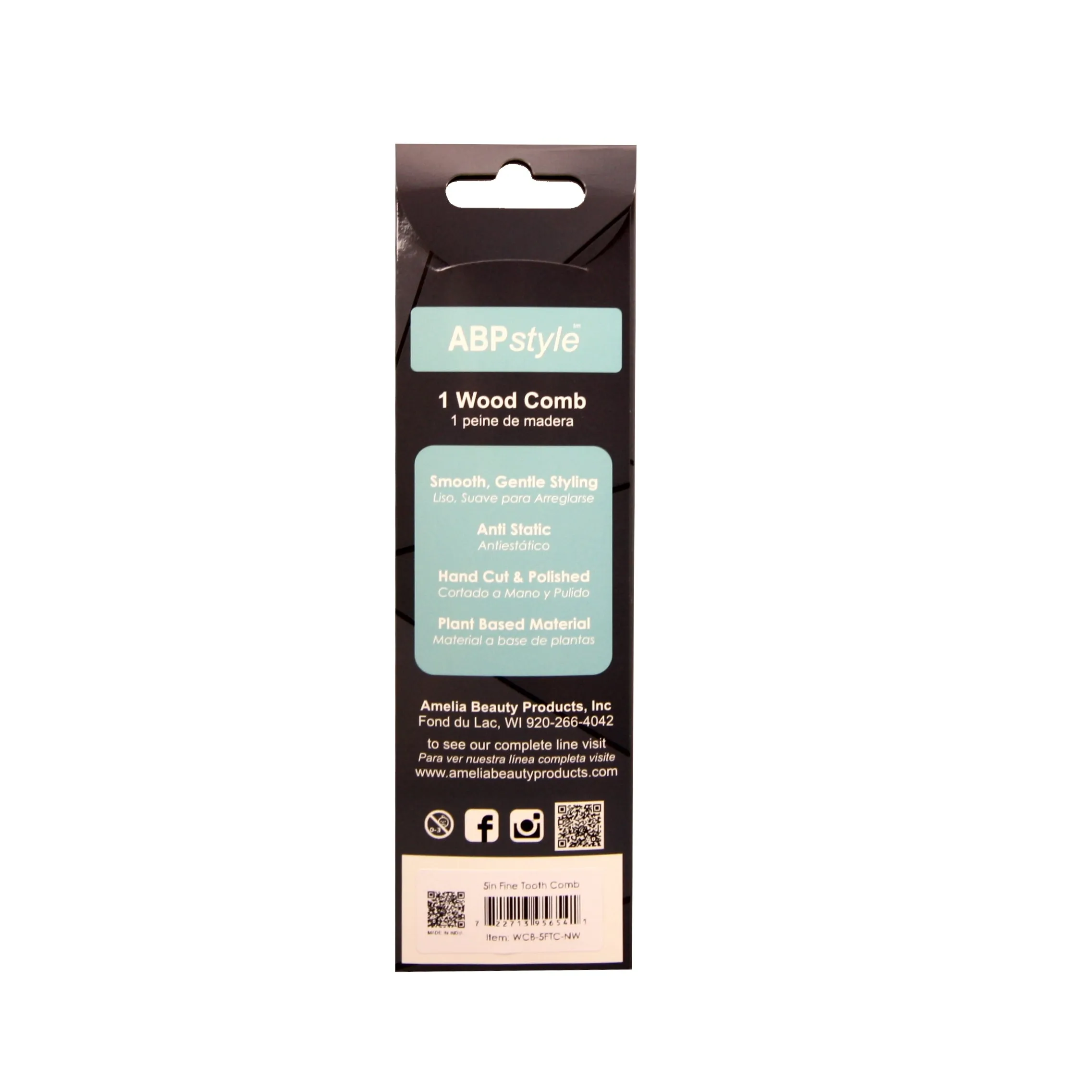 ABPStyle, 5in Neem Wood Fine Tooth Comb. Anti-Static, Damage Free, Promotes Hair Growth, Environmentally Friendly