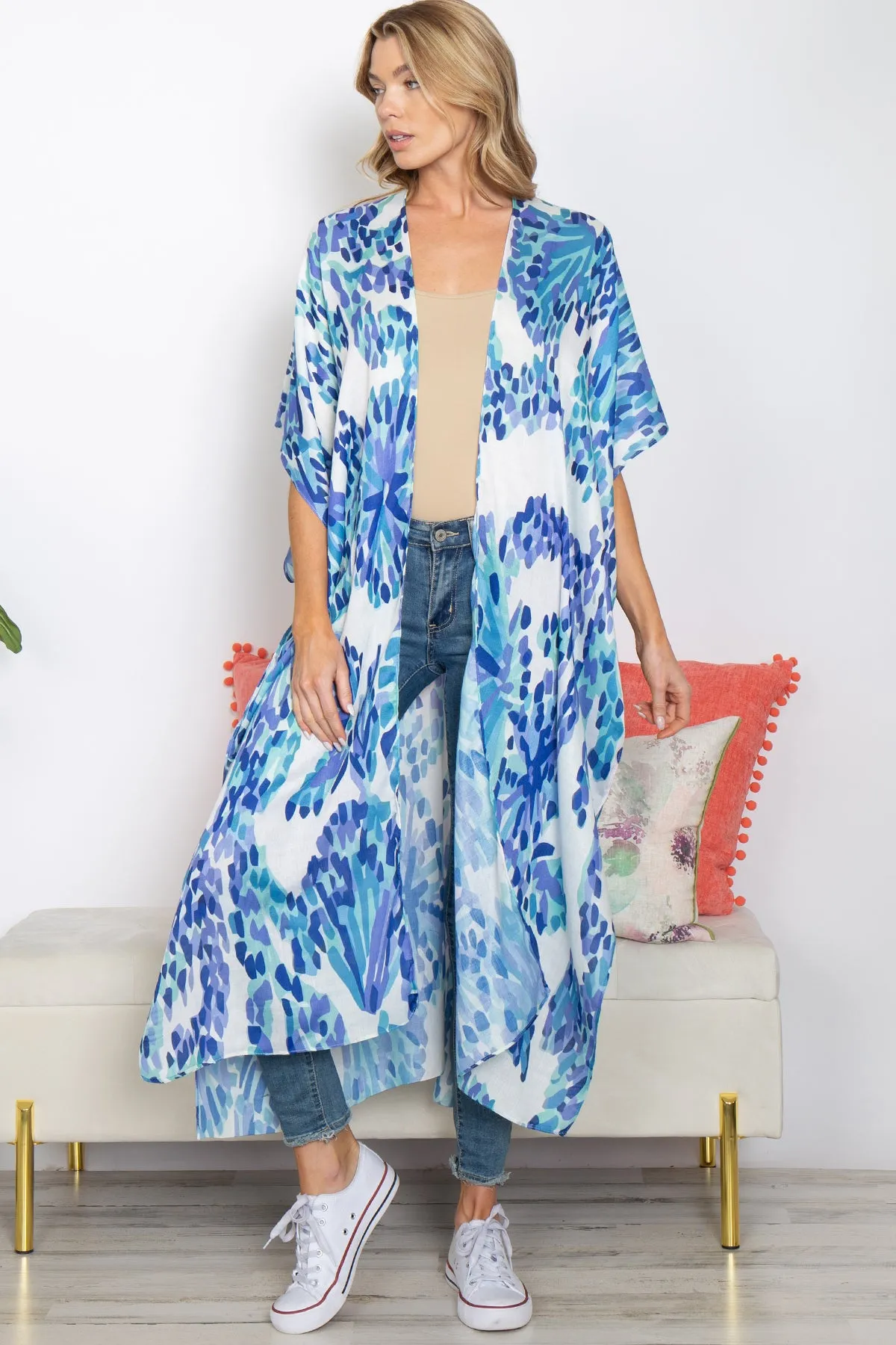 ABSTRACT PRINT SUMMER LONG KIMONO