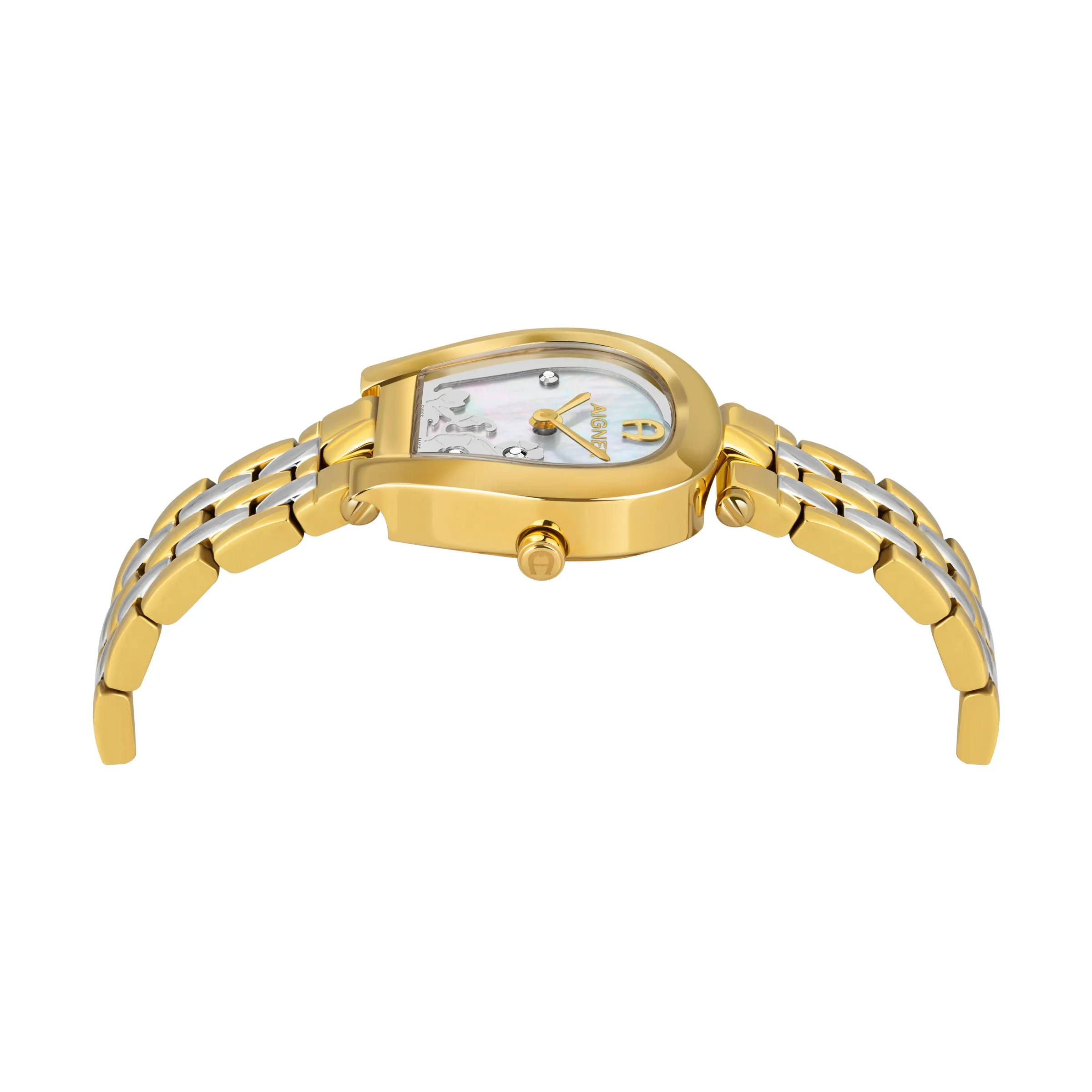 AIGNER PERUGINA LADIES TWO TONE YELLOW GOLD BRACELET WHITE MOP DIAL WATCH