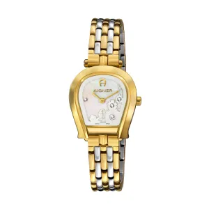 AIGNER PERUGINA LADIES TWO TONE YELLOW GOLD BRACELET WHITE MOP DIAL WATCH