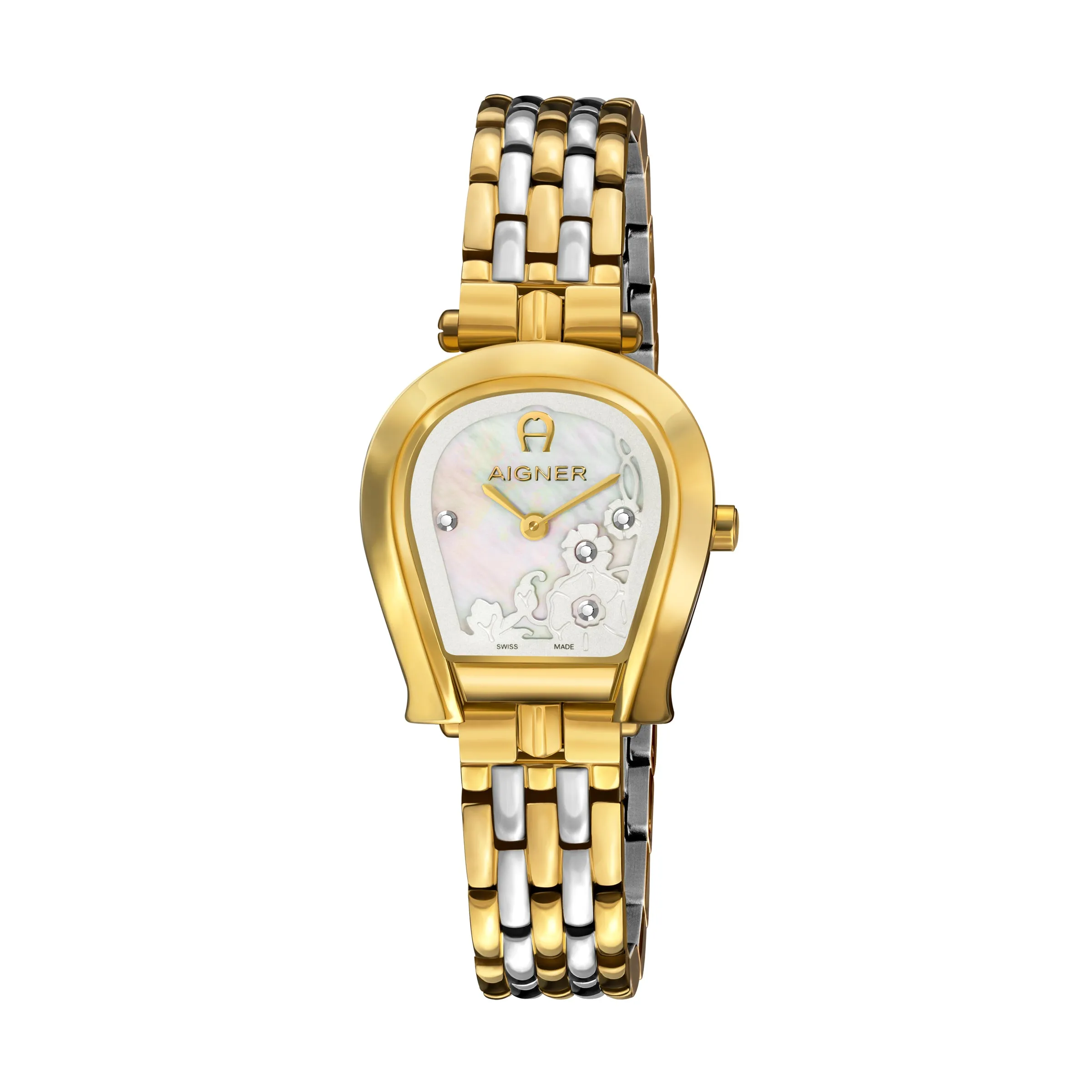 AIGNER PERUGINA LADIES TWO TONE YELLOW GOLD BRACELET WHITE MOP DIAL WATCH