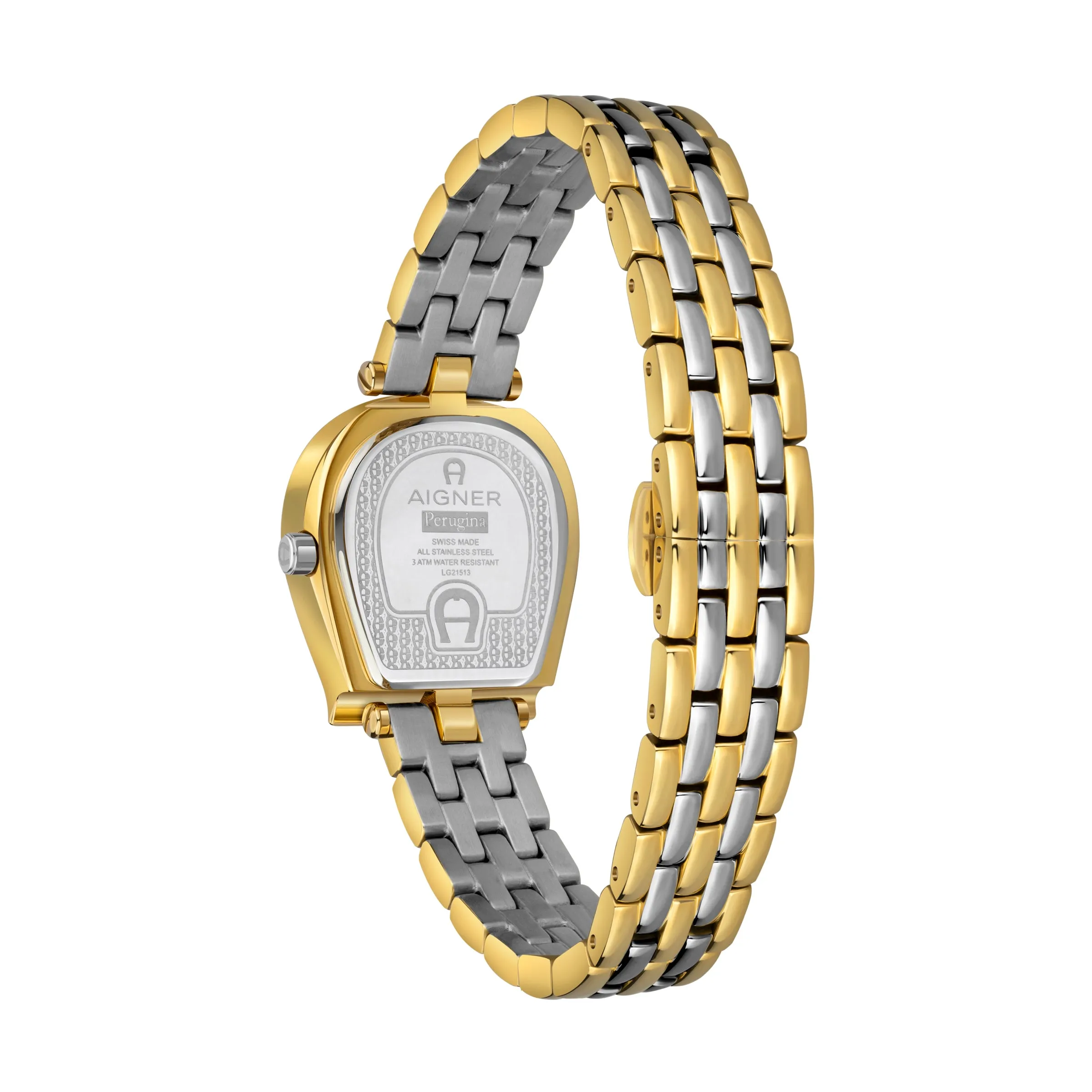 AIGNER PERUGINA LADIES TWO TONE YELLOW GOLD BRACELET WHITE MOP DIAL WATCH