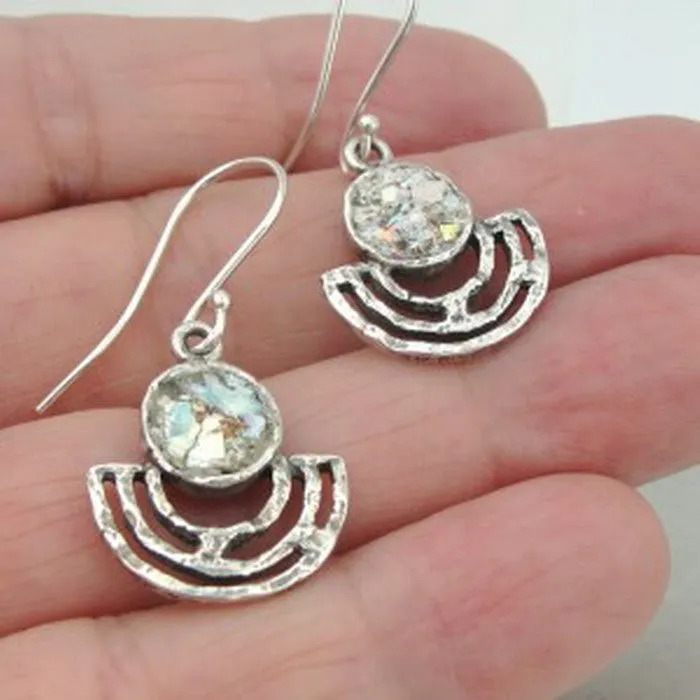 Antique Roman Glass Earrings 925 Sterling Silver Handmade Hadar Designers (as)