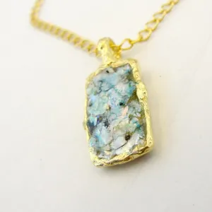 Antique Roman Glass Pendant 24k GP Sterling Silver Hadar Designers Handmade (as