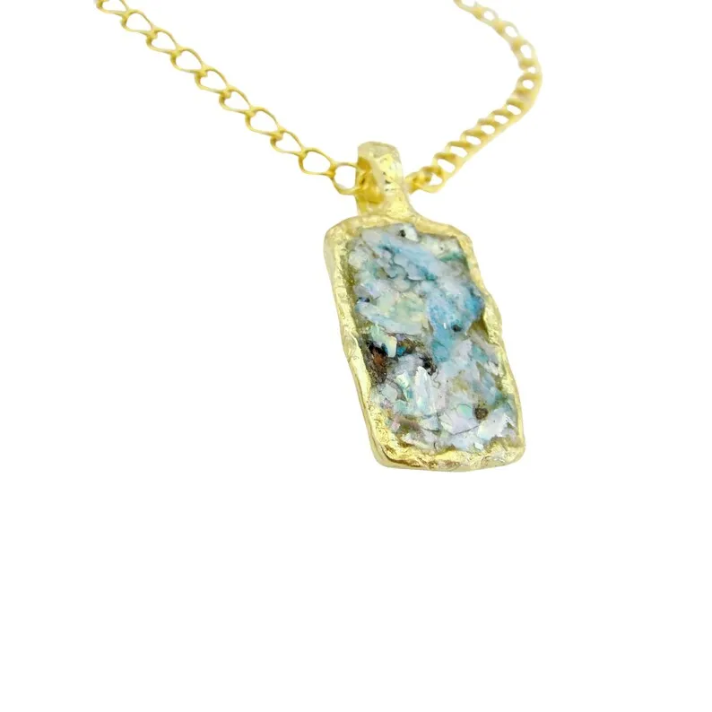 Antique Roman Glass Pendant 24k GP Sterling Silver Hadar Designers Handmade (as