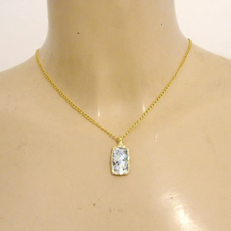 Antique Roman Glass Pendant 24k GP Sterling Silver Hadar Designers Handmade (as