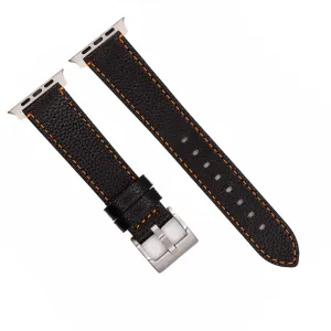 Apple Band ULTRA - Leather Contrast Stitch - Black with Orange