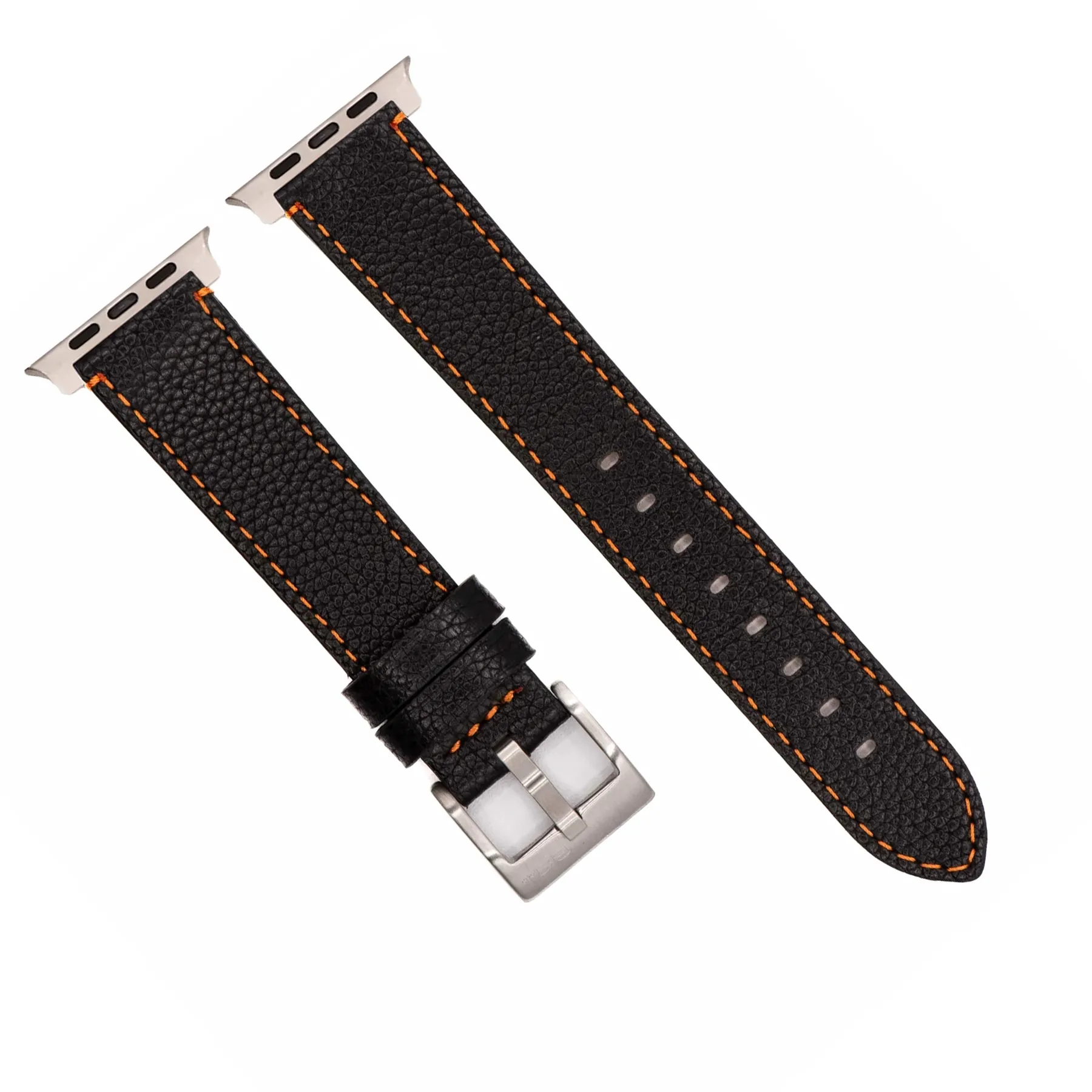 Apple Band ULTRA - Leather Contrast Stitch - Black with Orange