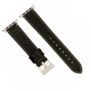 Apple Band ULTRA - Leather Contrast Stitch - Black with Yellow
