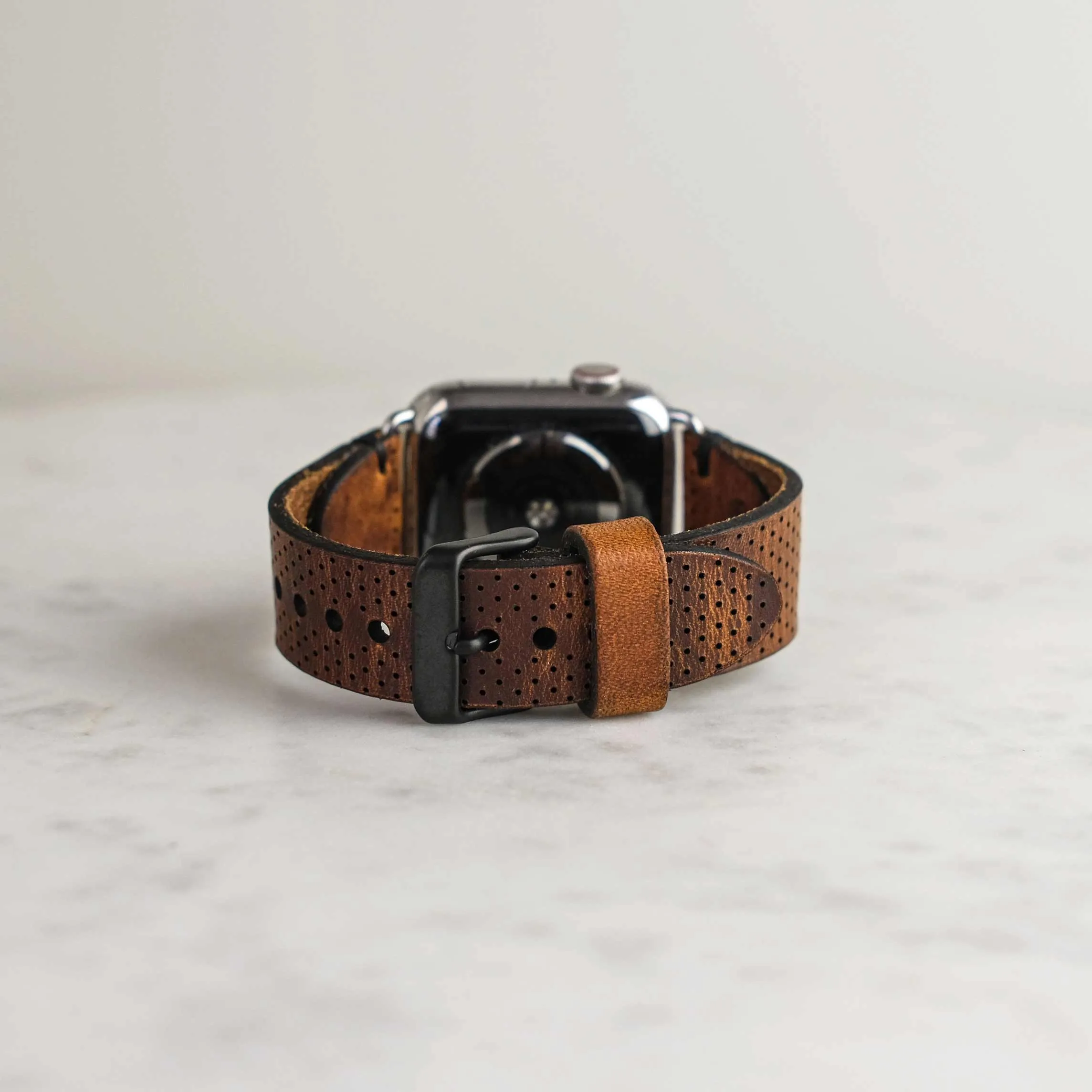 Apple Leather Watch Band | English Tan | Perforated Design