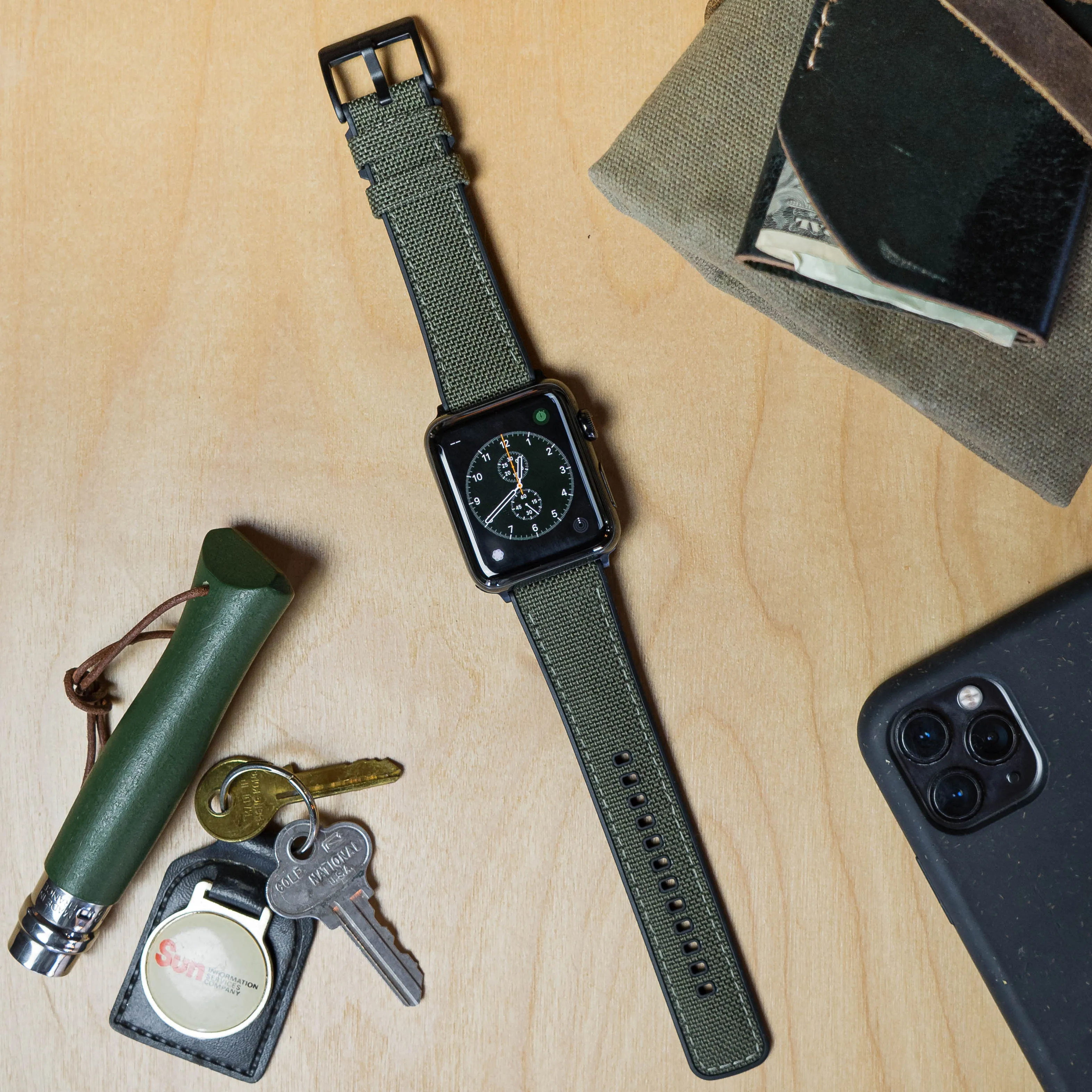 Apple Watch Army Green Cordura Fabric And Silicone Hybrid Watch Band