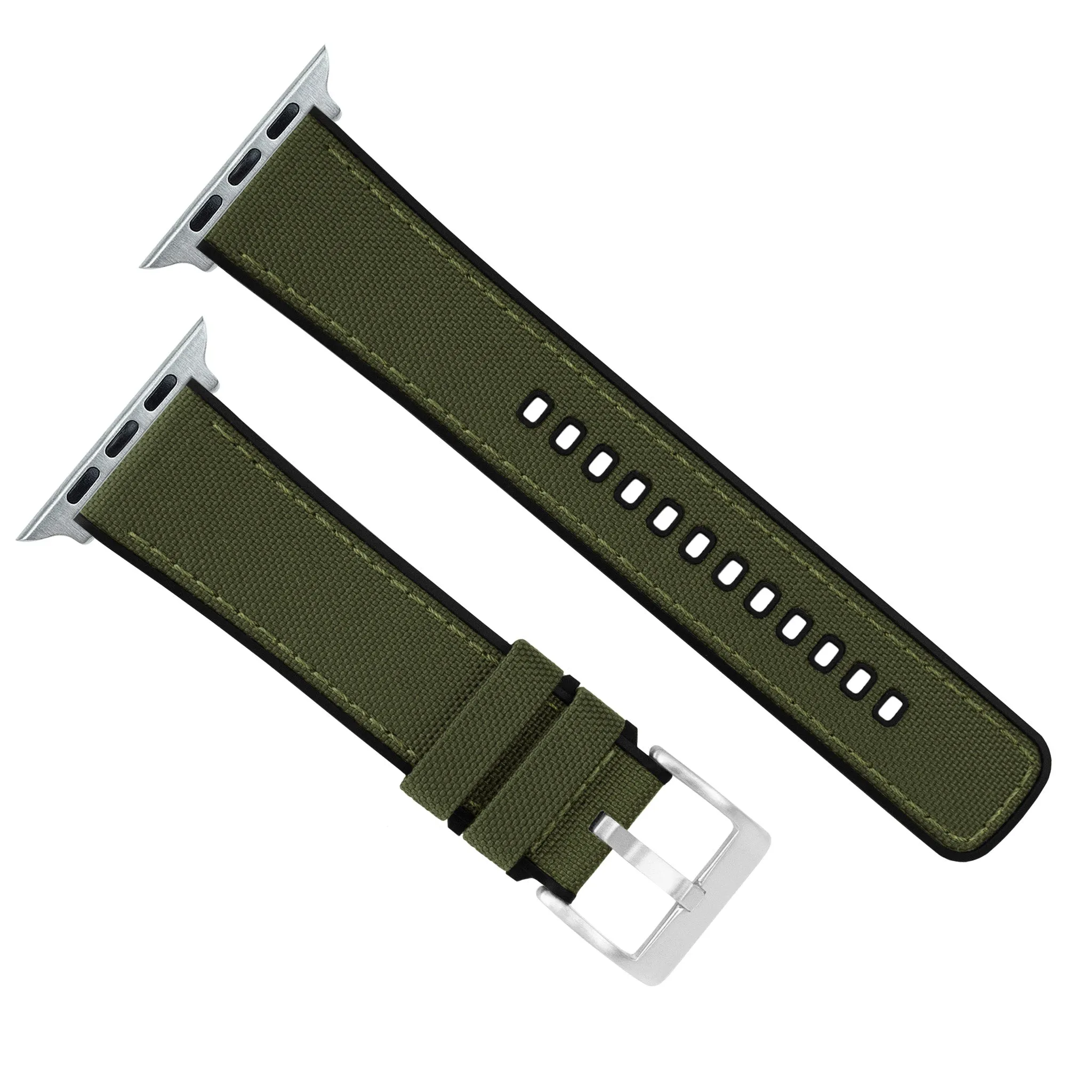 Apple Watch Army Green Cordura Fabric And Silicone Hybrid Watch Band