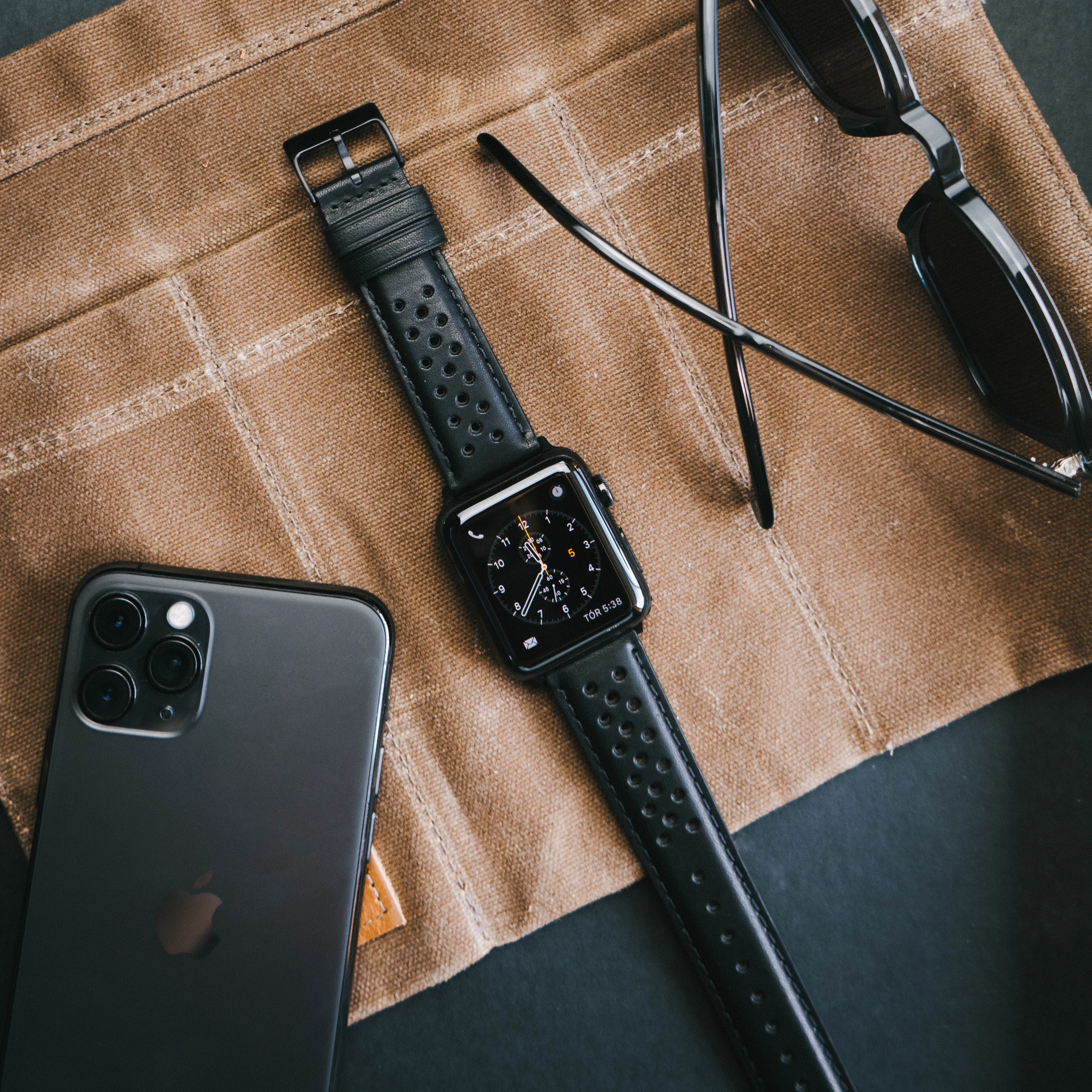 Apple Watch Black Racing Horween  Leather Watch Band